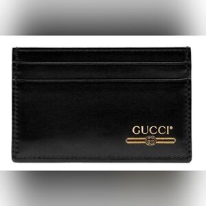 Authentic Gucci GG Leather Card Case 4 Card Slots with Gold Logo